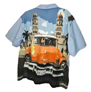 Old Navy Surfer Hawaiian Camp Aloha Shirt Men XXL Blue Button Front Loop Collar